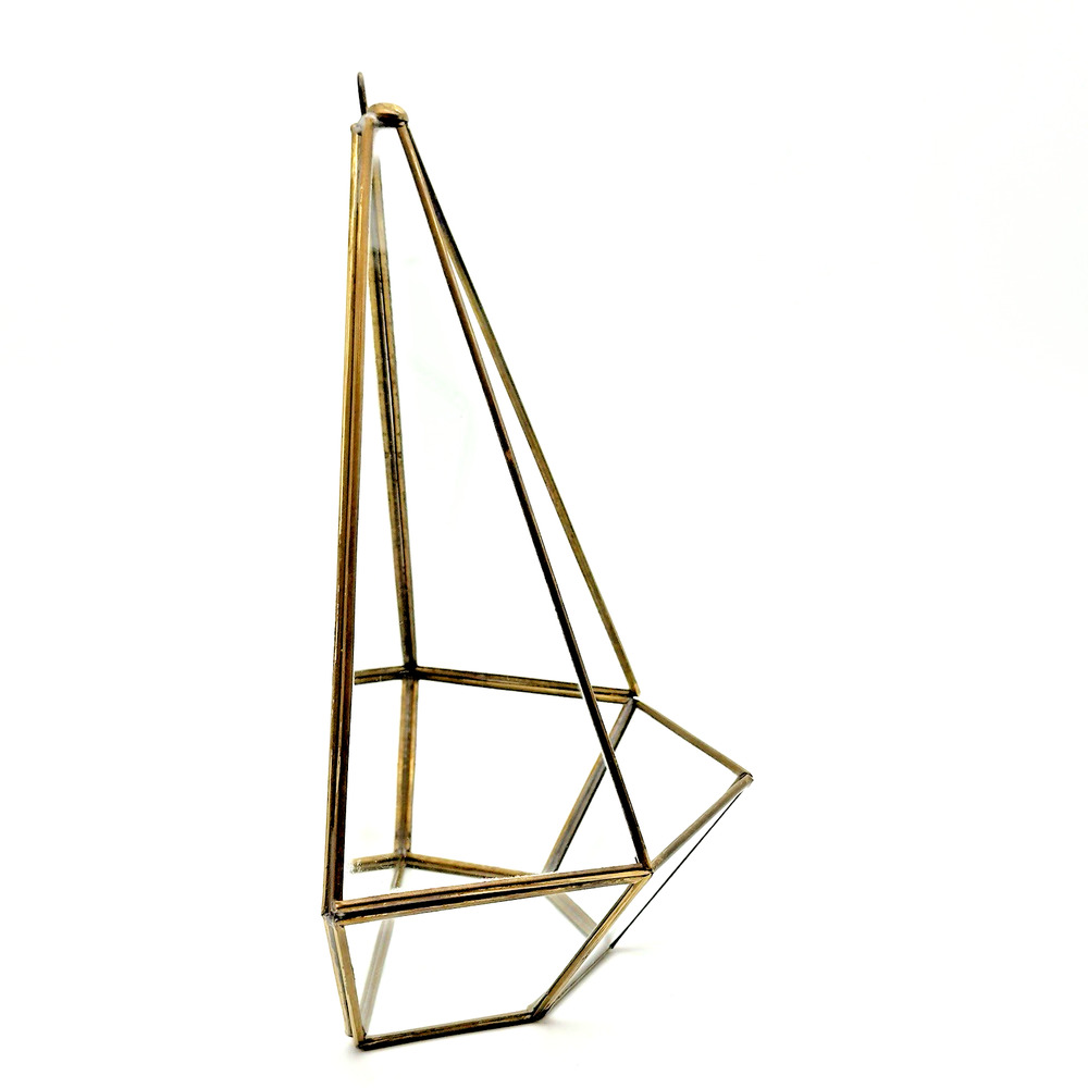 Brass Glass Terrarium Candle Holder Vintage 70s Table Top Hanging Mirrored Back - Picture 4 of 9